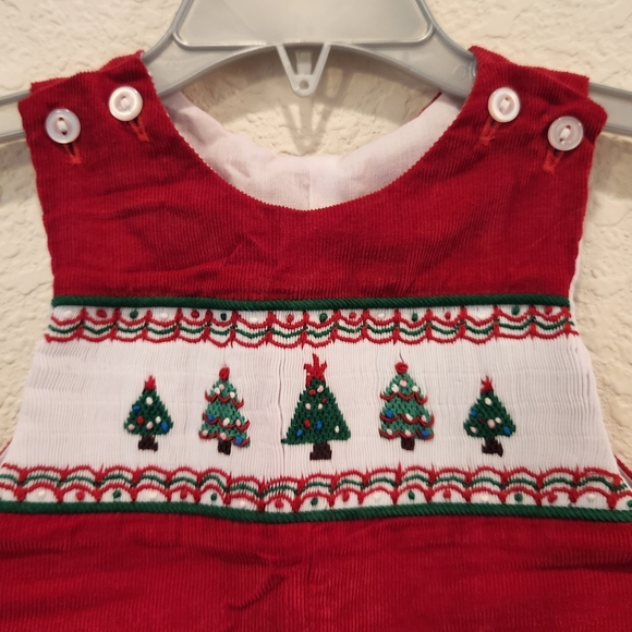 Red Corduory Jumpsuit Holiday Christmas Tree Overalls Baby Size 6M - Picture 3 of 6